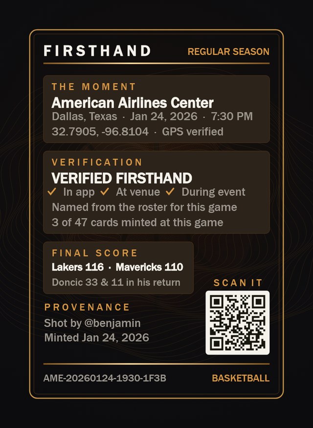 The back of the card, carrying its proof